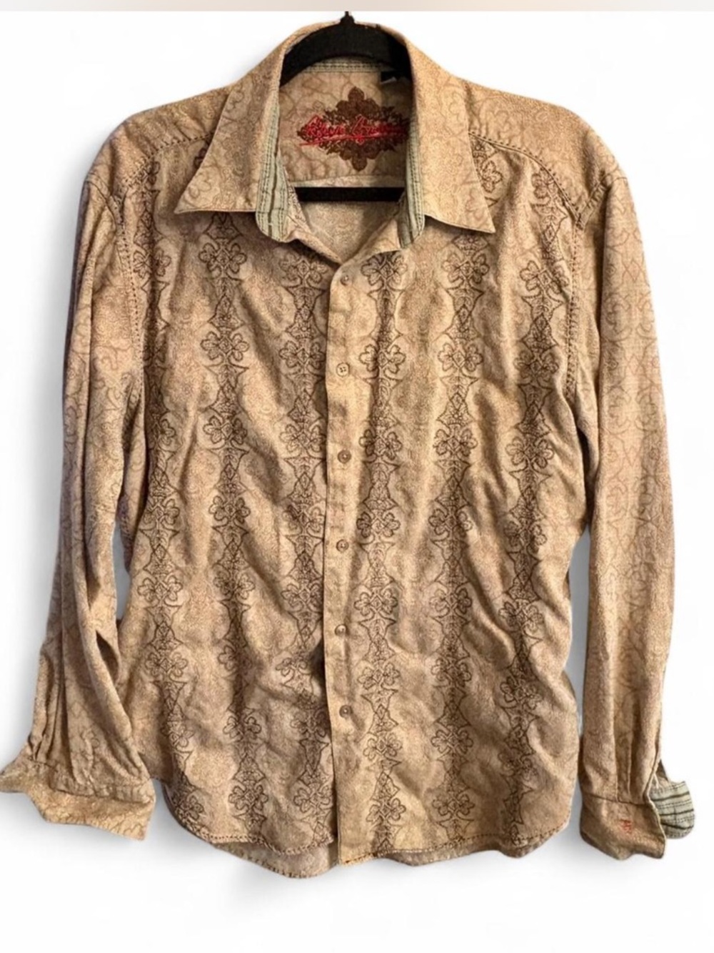 Robert Graham Embroidered Signature on Brown Floral Textile